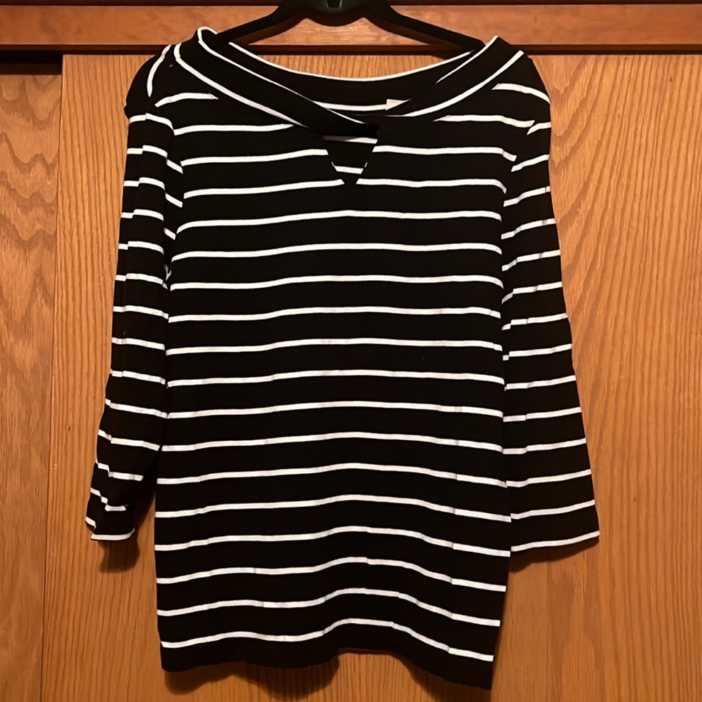 Chicos 3/4 length sleeve striped sweater. Size large